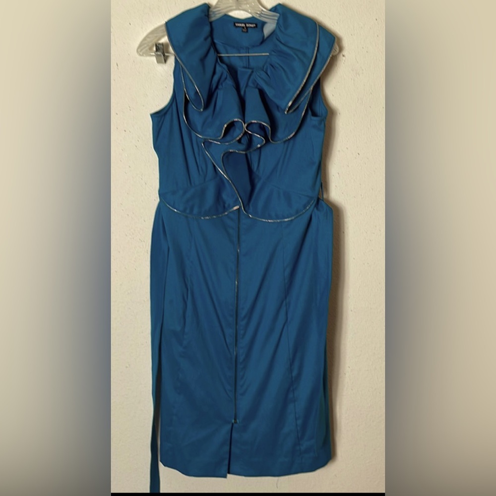 Samuel Dong Green Sleeveless Taffeta Zipper Cocktail Ruffle Dress Size M